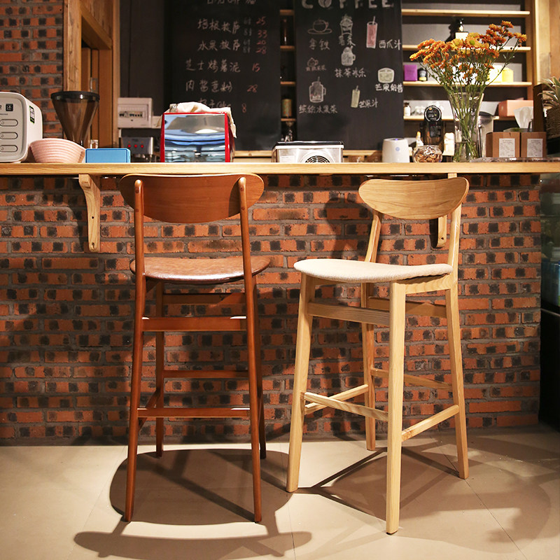 Casual coffee shop simple milk tea shop bar high chair wrought iron solid wood bar table and chair combination industrial style