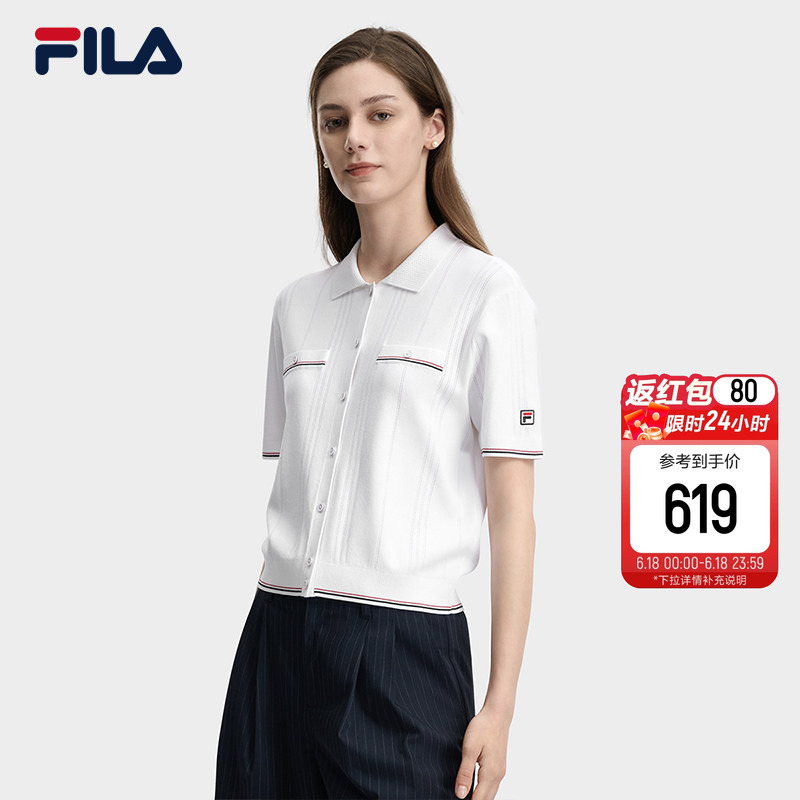 Fila Short-Sleeved Polo Shirt for Women 2026 Summer New Casual Lightweight Knitted Cardigan Sports Top Fila Short-Sleeved Polo Shirt for Women 2026 Summer New Casual Lightweight Knitted Cardigan Sports Top