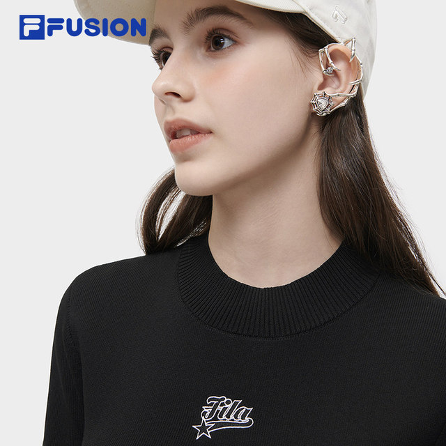 FILAFUSION Fila trendy sweater knitted women's sweater 2024 spring new style cuff contrasting fashion slim sweater