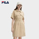 FILA 짠 드레스 여성 2024 여름 신작 패션 느슨한 옷깃 허리 작업 드레스 롱 스커트