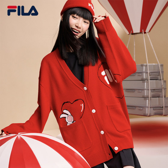 FILA Anthony Fuji Rabbit woven jacket women's fashionable casual cardigan sweater