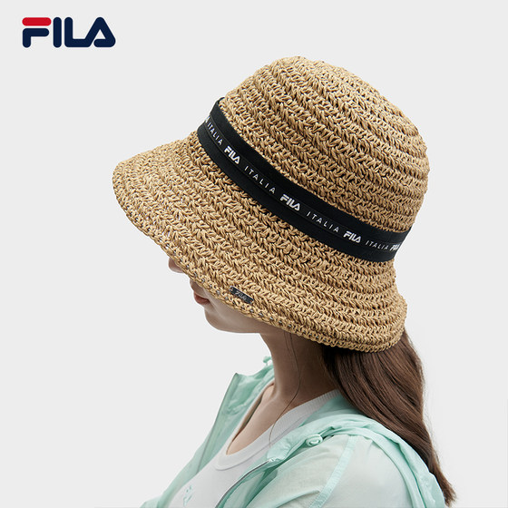 FILA 공식 여성용 라운드 모자 2024 여름 신작 패션 캐주얼 태양 모자 어부 모자 분지 모자 밀짚 모자