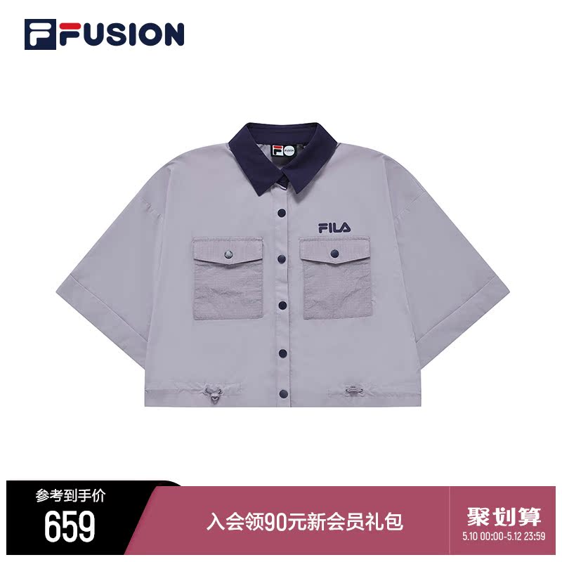 FILA FUSIONFila Truffle Women's Shuttle Dress Shirt 2022 Summer New Loose Flap Short Sleeve Blouse