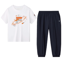 FILA KIDS FILA childrens suit 2024 summer new boys and girls planet short-sleeved T-shirt and trousers two-piece set