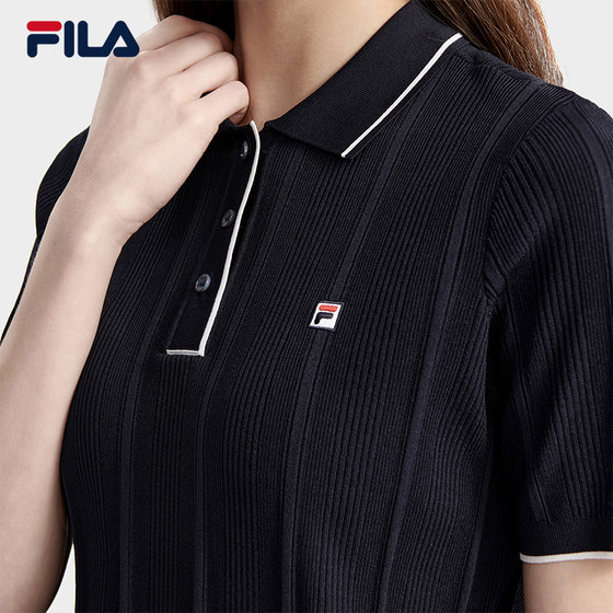 FILA Fila official knitted sweater female 2023 summer new simple casual commuting POLO collar short-sleeved top