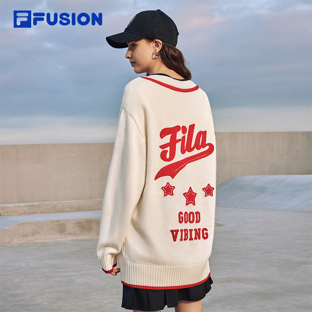 FILAFUSION Fila trendy brand woven jacket women's 2024 spring new fashion casual looseneck V-neck cardigan