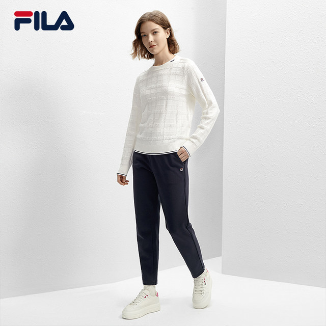 ເສື້ອຍືດຖັກແສ່ວຂອງແມ່ຍິງຢ່າງເປັນທາງການ FILA 2024 ພາກຮຽນ spring ຄົນອັບເດດ: ຄົນອັບເດດ: ງ່າຍດາຍ plaid texture pullover sweater