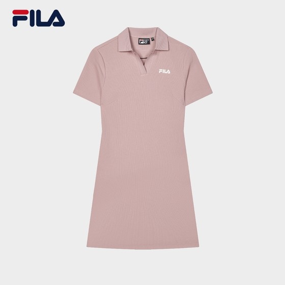 FILA 공식 여성 니트 드레스 2024 여름 신상 패션 슬림핏 폴로 칼라 반소매 스커트