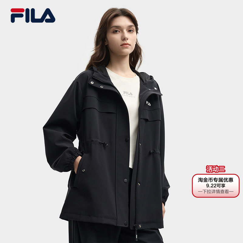 Fila Slim-Fit Thin Jacket Trench Coat Autumn New Women's Waist-Cinching Commuter Casual Workwear Hooded Top