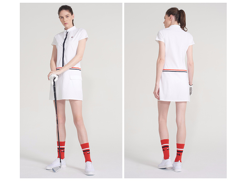 Fila fila golf phụ nữ dress 2018 new simple thanh lịch ngắn tay áo polo cổ áo dress quần áo adidas nữ