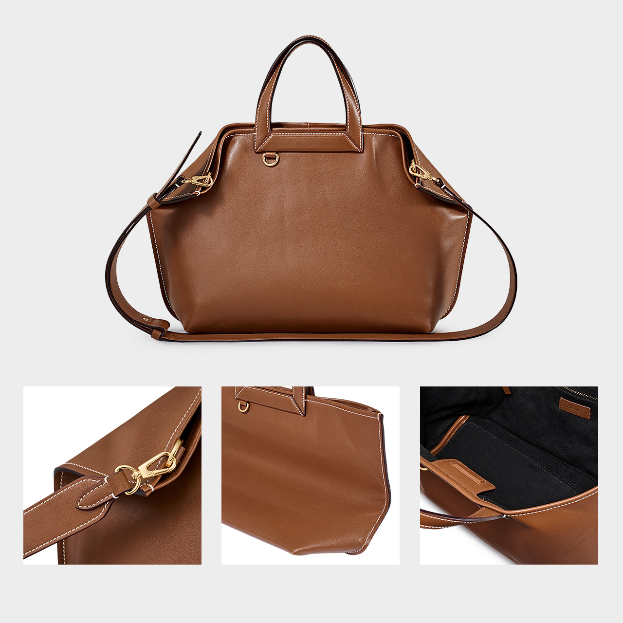 DISSONA Women's Casual Fold-Ear Soft Cowhide Handbag, Dong Jie Style Shoulder Crossbody Bag - Thumbnail 3