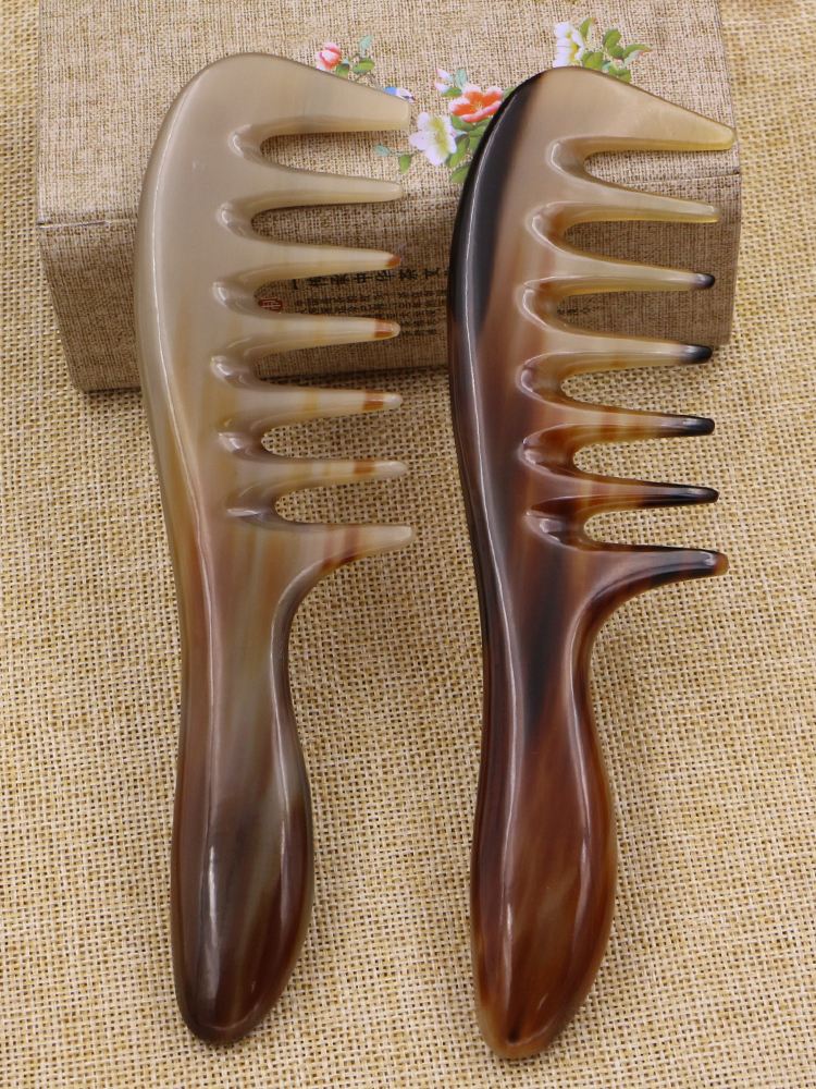 White Yak horn big tooth comb Anti-static thick wide tooth curly hot hair horn comb Head meridian massage comb