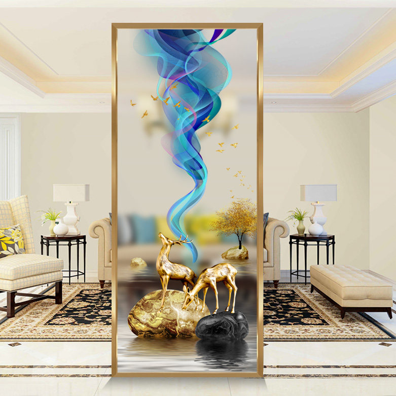 New Chinese Art Glass Living-room Screen Bedroom Partition home decoration Decorative Entry into the family Xuanguan Light and luxurious shelter Double deer