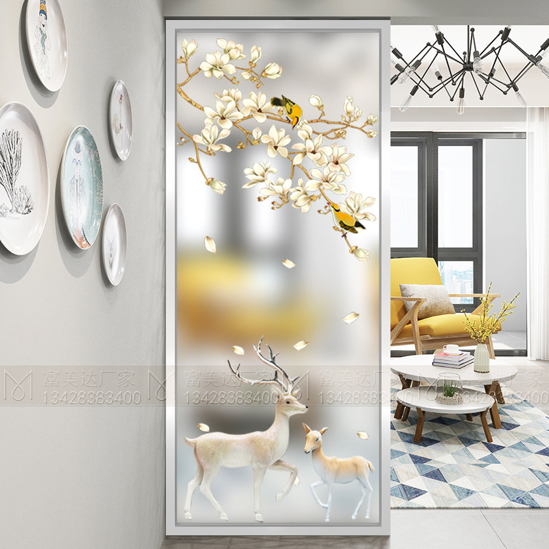 Custom Modern Art Glass Living Room Cubicle Screen Entry Shoes Cabinet Genguan Bifacial Frosted Crafts Makeup Room Wall