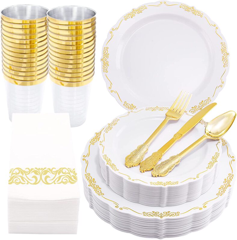 7.5inch 10.2inch Disposable Plates with Gold Rim, Colorful Plastic Round Plates, Scalloped Plates, Party Tableware, Western Food 7.5inch 10.2inch Disposable Plates with Gold Rim, Colorful Plastic Round Plates, Scalloped Plates, Party Tableware, Western Food