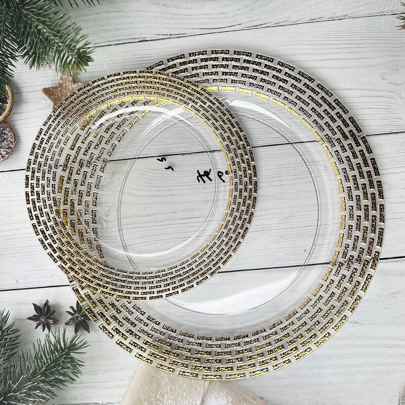 10inch Transparent Round Plates with Gold Edges, Disposable Plastic Plates, Hard Cake Dessert Plates, Party Tableware 10inch Transparent Round Plates with Gold Edges, Disposable Plastic Plates, Hard Cake Dessert Plates, Party Tableware