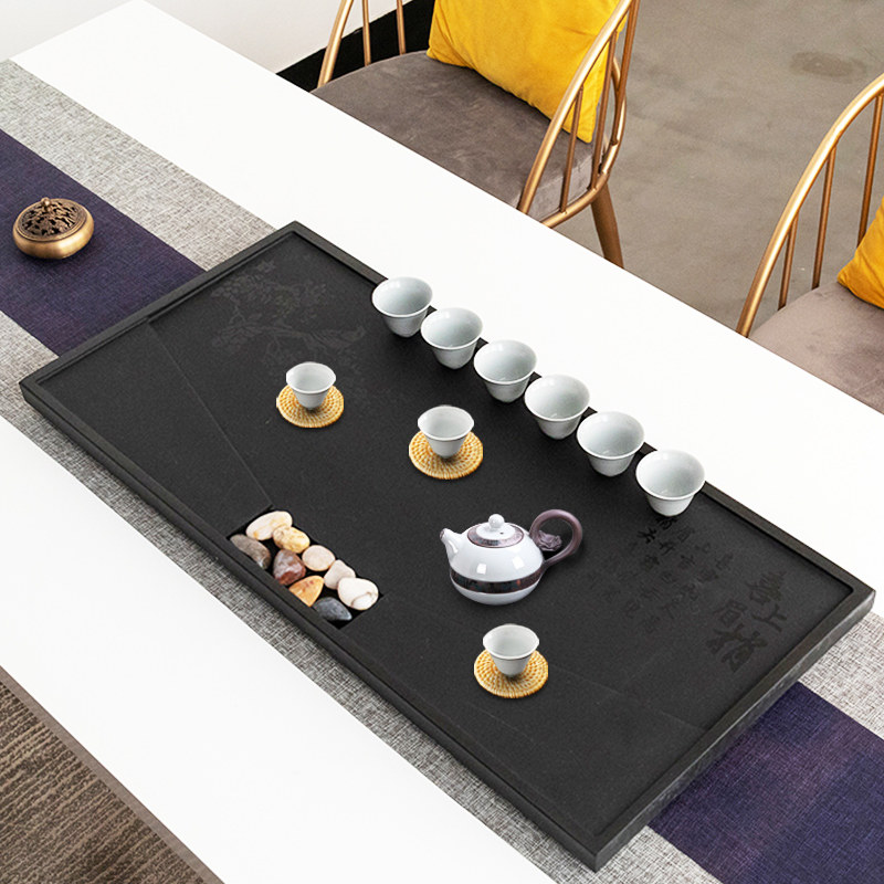Natural Ujinshi tea tray whole piece simple home tea set Zen office brew tea draining kung fu tea table tray