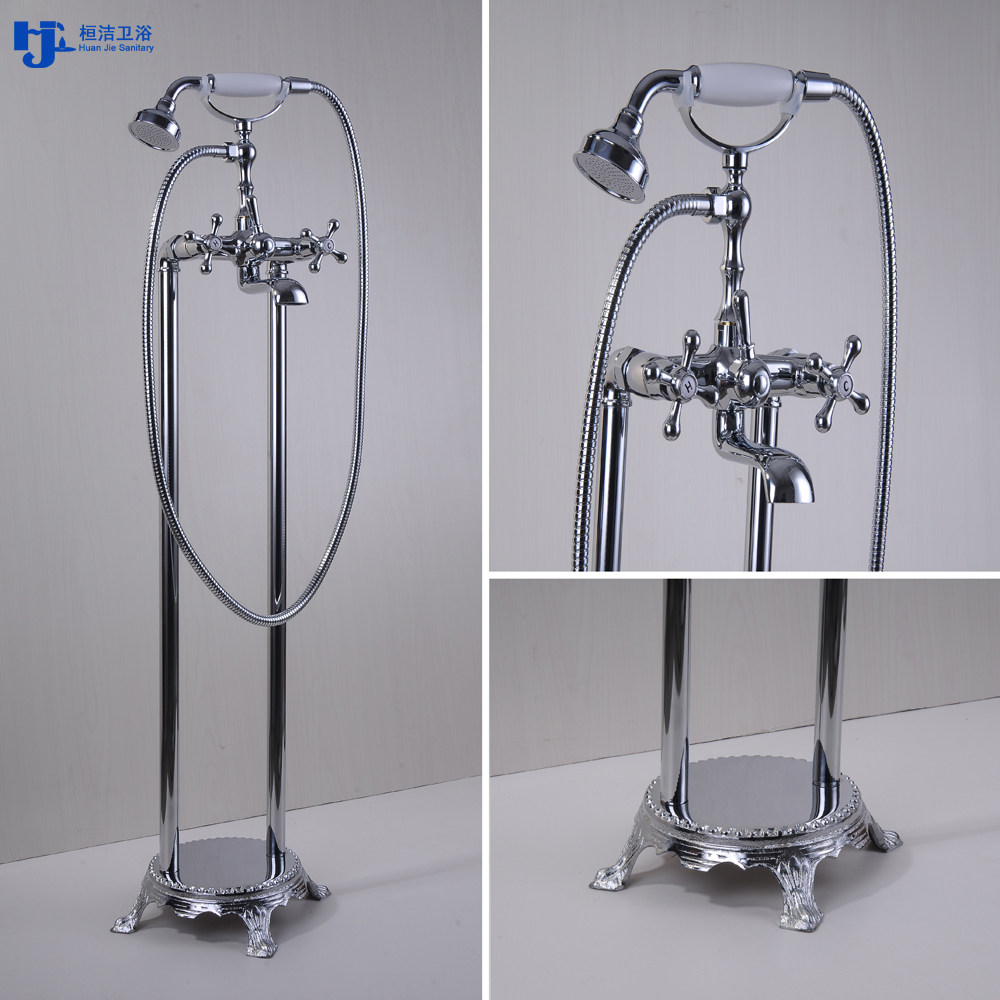 Floor bathtub tap European-style shower nozzle kit copper hot and cold vertical bath shower nozzle water mixing valve