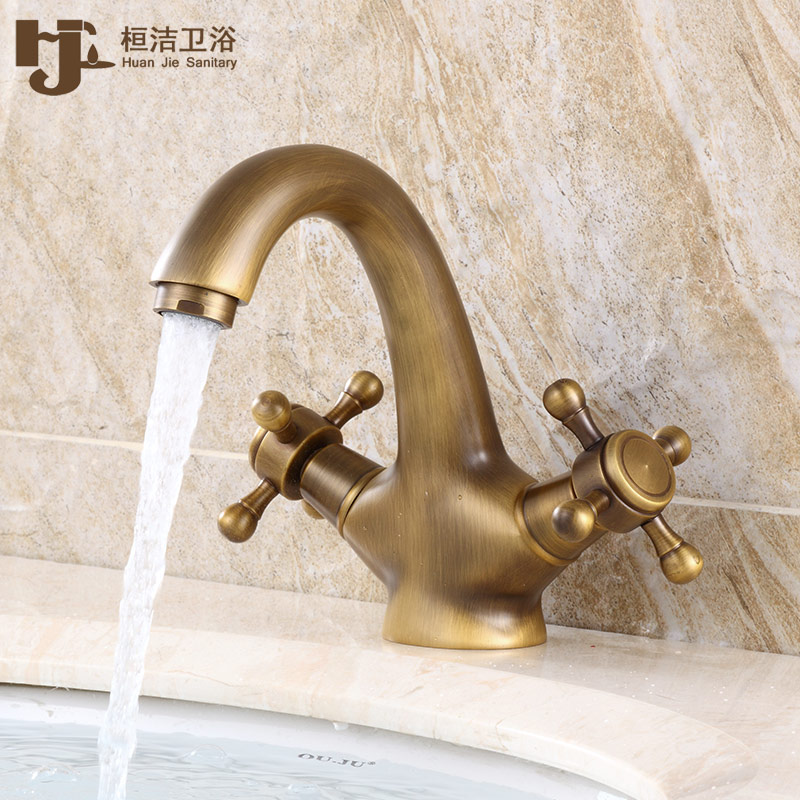 European-style all-copper basin faucet Hot and cold washbasin faucet Powder room basin double imitation retro faucet