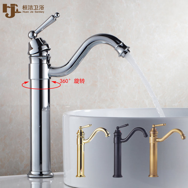 Copper basin faucet Hot and cold washbasin faucet Raised platform basin Art basin Antique faucet can be rotated