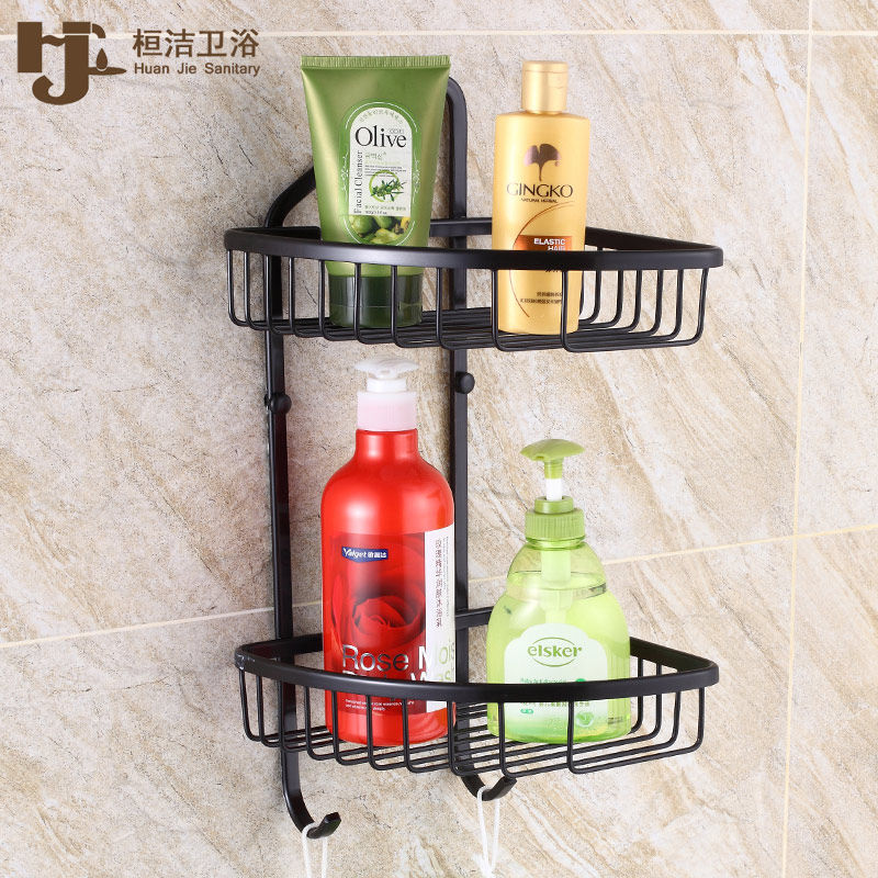 Full Copper Antique Bathroom Shelve Corner Basket Toilet Bathroom bathroom Makeup Room Triangle Containing Net Basket Wall-mounted Black