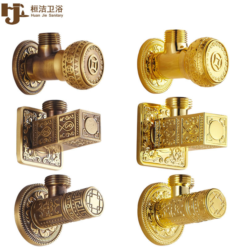 Eurostyle antique full copper angle valve hot and cold water universal triangular valve thickened toilet water water stop valve eight-word valve