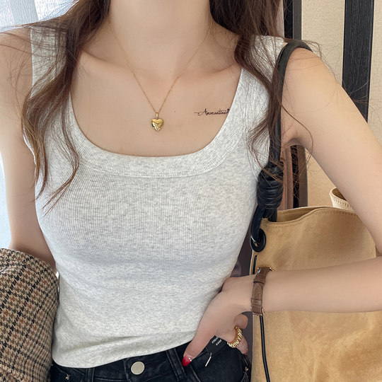 白灰色打底吊带背心女内搭外穿2025秋冬新款带胸垫遮副乳大码上衣