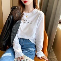 White Undershirt Woman Spring Fall 100 Lap 2022 Spring Dress New Inner Hitch Long Sleeve T-Shirt Loose Round Collar Pure Cotton Blouse
