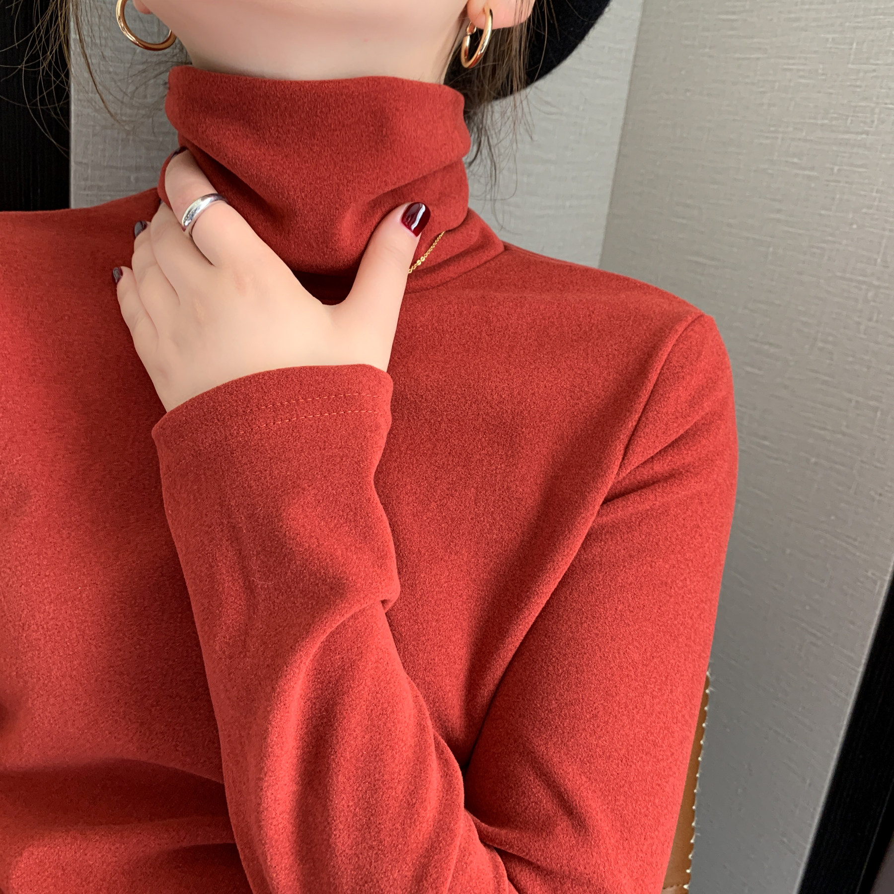 Double-sided grinding hair hot German velvet turtleneck bottoming shirt women's autumn and winter 2022 new T-shirts with turtleneck tops trendy