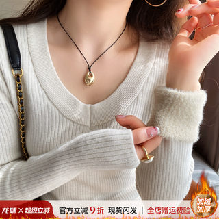 V-neck plus velvet thickened sweater for women