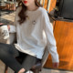 White long-sleeved t-shirt for women, mid-length bottoming shirt, 2024 new autumn wear, ripped sweatshirt, pure cotton top