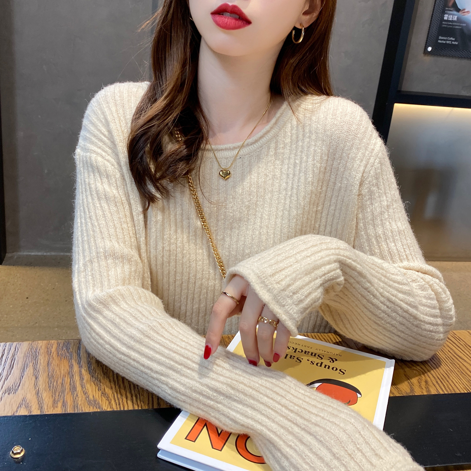 Crew neck sweater women loose outer wear 2022 new popular knitted all-match top spring autumn winter bottoming shirt inner wear