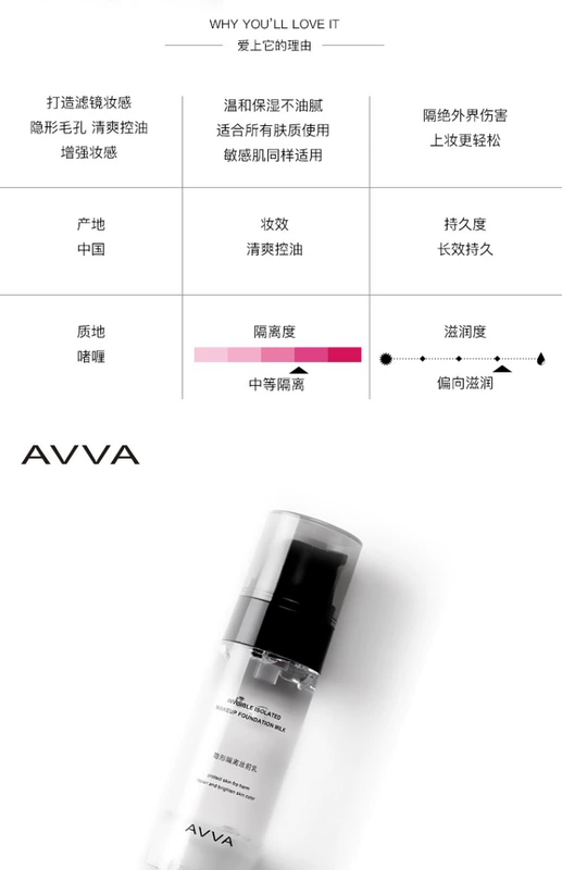 AVVA / Ai vi trang điểm cô lập vô hình trước sữa 30ml dưỡng ẩm kiểm soát dầu cô lập trang điểm sáng chính hãng