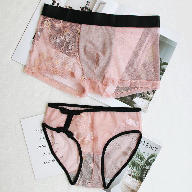 Sexy transparent new pink summer large-code underwear suit men's flat female triangle