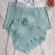 Couple underwear pure cotton crotch mens and womens underwear set sexy lace mid-waist creative personality new flat-angle triangle show