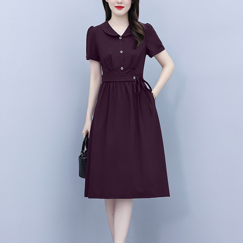 Fashionable and High-End Shirt Dress for Women, New Summer Style, Middle-Aged Mother's Elegant Waist-Cinching Slimming Mid-Length Dress Fashionable and High-End Shirt Dress for Women, New Summer Style, Middle-Aged Mother's Elegant Waist-Cinching Slimming Mid-Length Dress