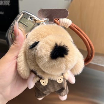 Real rex rabbit fur puppy keychain pendant