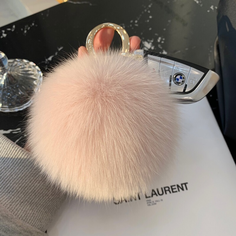 13cm Oversized Fox Fur Ball Bag Pendant, Cute, Creative, Personalized, Simple Plush Car Keychain Accessory for Women