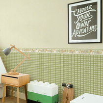  American country seamless wall cloth Solid color waist line checkered wall cloth Circus zebra giraffe childrens room bedroom