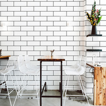 Modern simple white brick geometric lines check wallpaper Korean clothing store womens clothing store wallpaper full shop