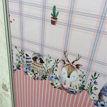 Blue Plaid cartoon cute animal waistline pink vertical stripe seamless wall cloth Princess Room Girl room wall cloth
