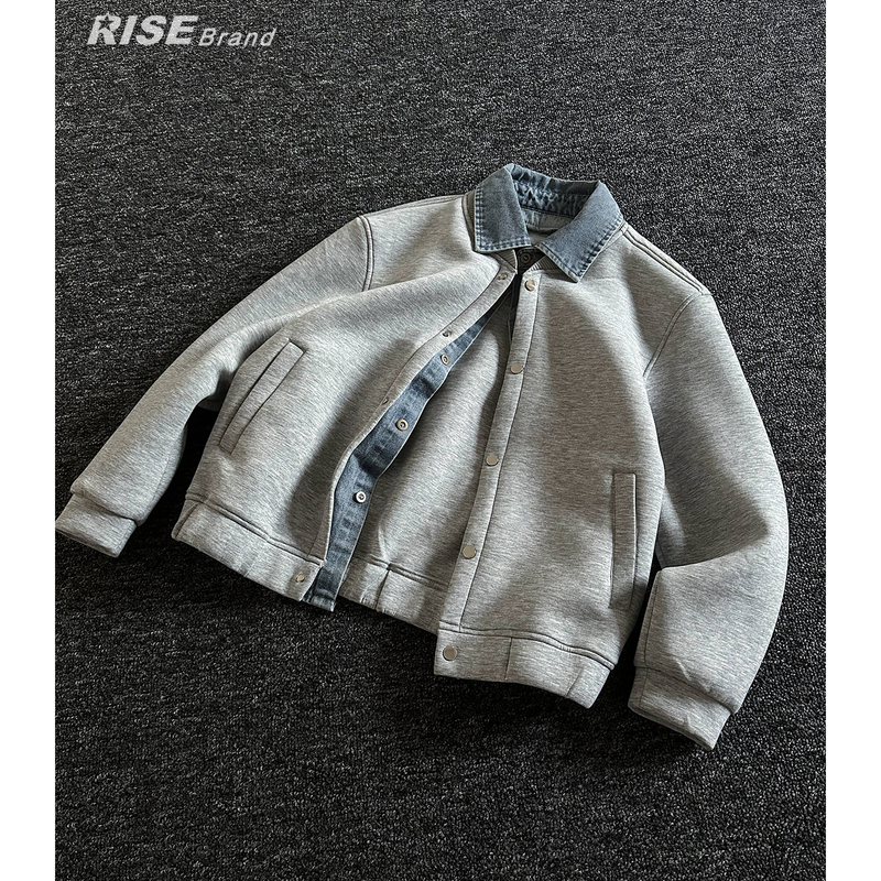 「Rise Brand」Space Cotton Fabric Fake Two-Piece Patchwork Denim Lapel Jacket Men's Spring New Coat