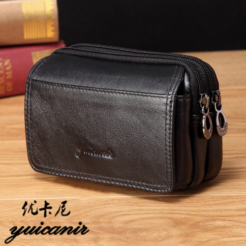 Mobile phone pockets 4 5 inch 5 0 inch 5 5 inch men's genuine leather multi-functional horizontal wear belt multi-layer small pocket