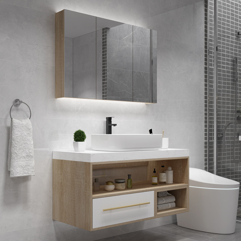 Nordic Smart Bath Cabinet Combination Makeup Dressing Room Wash NTU STONE BENCH FACE DOUBLE TROUGH WASHBASIN LIGHT LAVISH WASH WASH BASIN CABINET