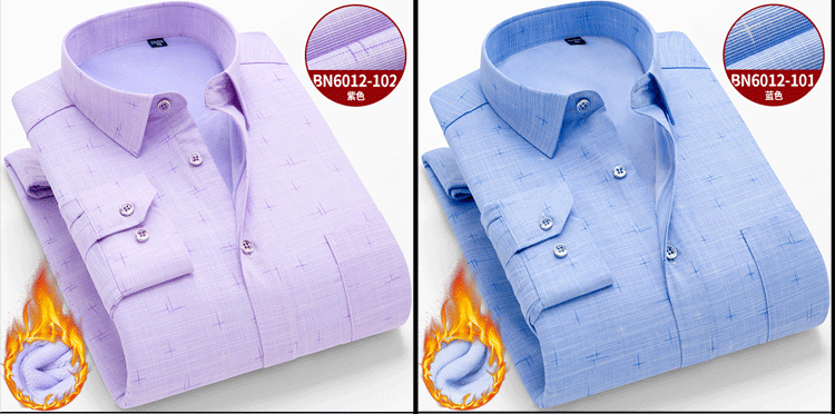 Bố tải áo trung niên nam dài tay ấm áp mẫu mùa đông nam trung niên kinh doanh áo sơ mi giản dị cộng với nhung dày áo sơ mi cổ tàu nam