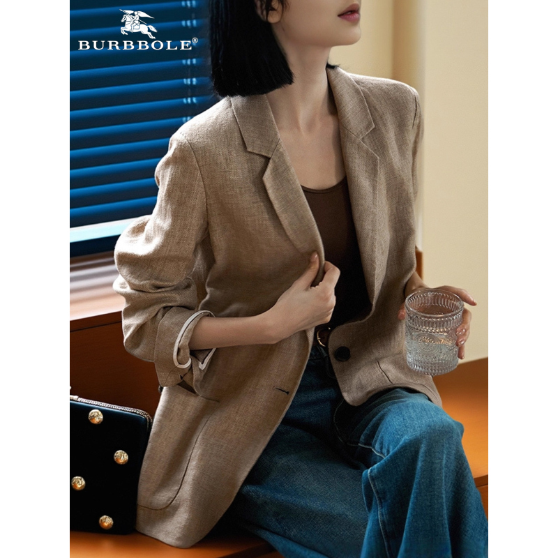Burbbole/Barboli 2026 New Vintage Style Commuter Design Suit Linen Elegant Women's Jacket