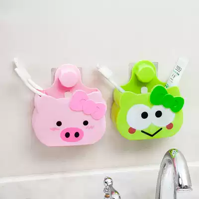 Seamless hanging sink suction wall shelf Cartoon simple powder room toothpaste toothbrush holder bathroom storage box