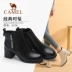 Thương hiệu Camel khởi động ngắn của phụ nữ 2020 mùa đông cộng với nhung đôi giày mùa đông da bò tròn ngón chân dày cao gót bên dây kéo phụ nữ giày - Swiss Army Knife