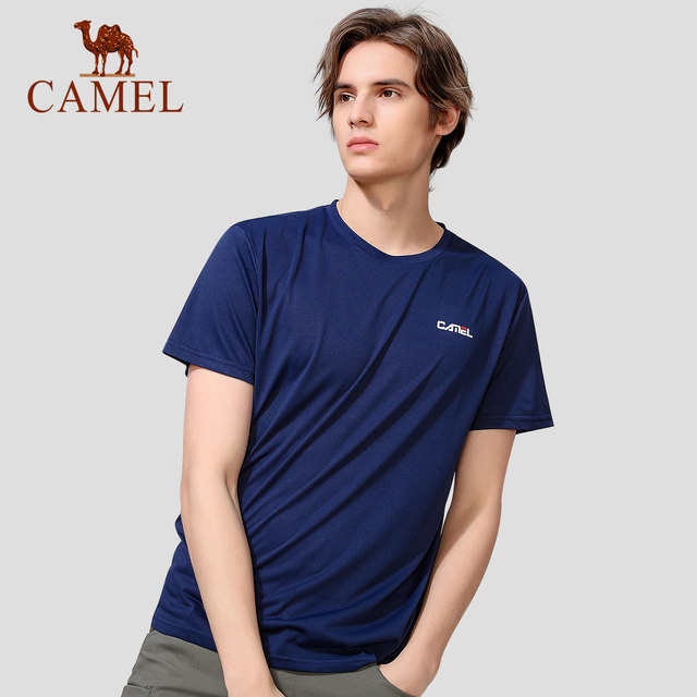 Camel sports quick-drying T-shirts for men and women, long-sleeved couples models, sweat-absorbent and breathable round-neck short-sleeved summer fitness clothes