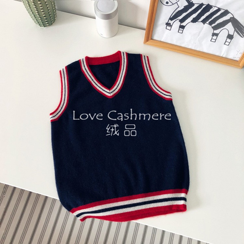 Love cashmere custom college style V-neck cashmere knitted vest Parent-child boy vest Children's father-son fashion